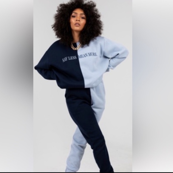 MAYFAIR Comfy Set, Say Less Mean More Cozy Oversize Sweatsuit, Blue - Picture 2 of 15